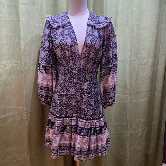 Zimmermann Purple and Pink Fit and Flare Dress with Bishop Sleeves, US4 - Picture 1 of 9